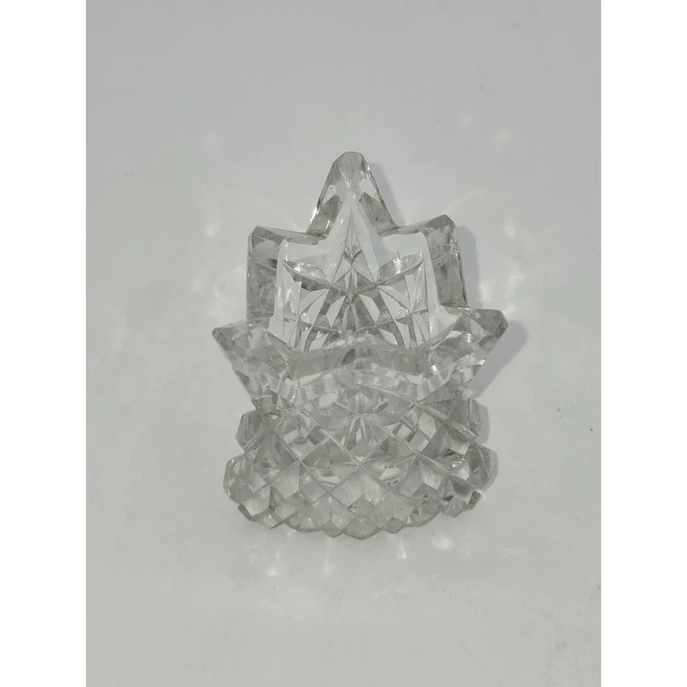 Vintage Cut Glass Toothpick Holder Sawtooth Rim Star Pattern